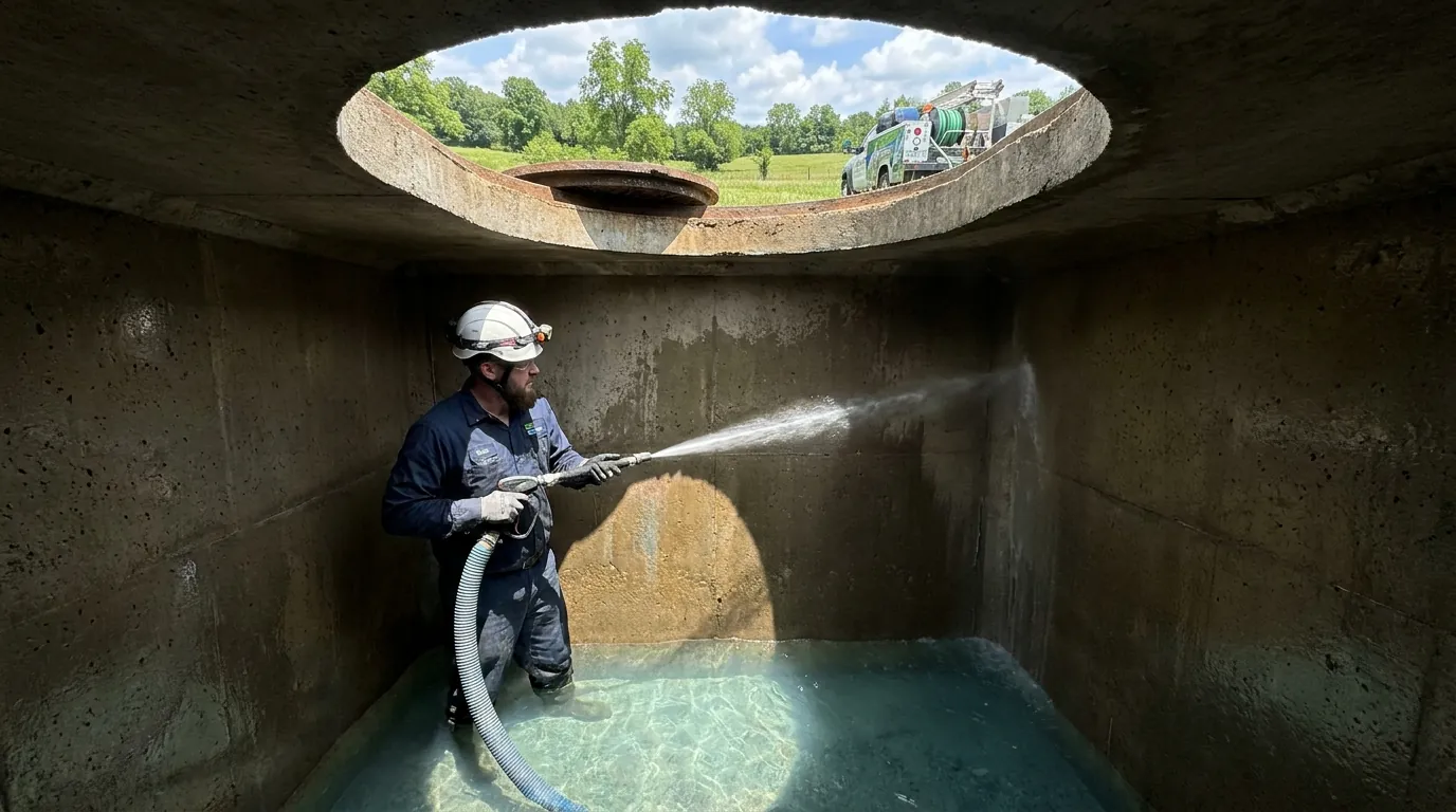 Interior of a septic tank being cleaned